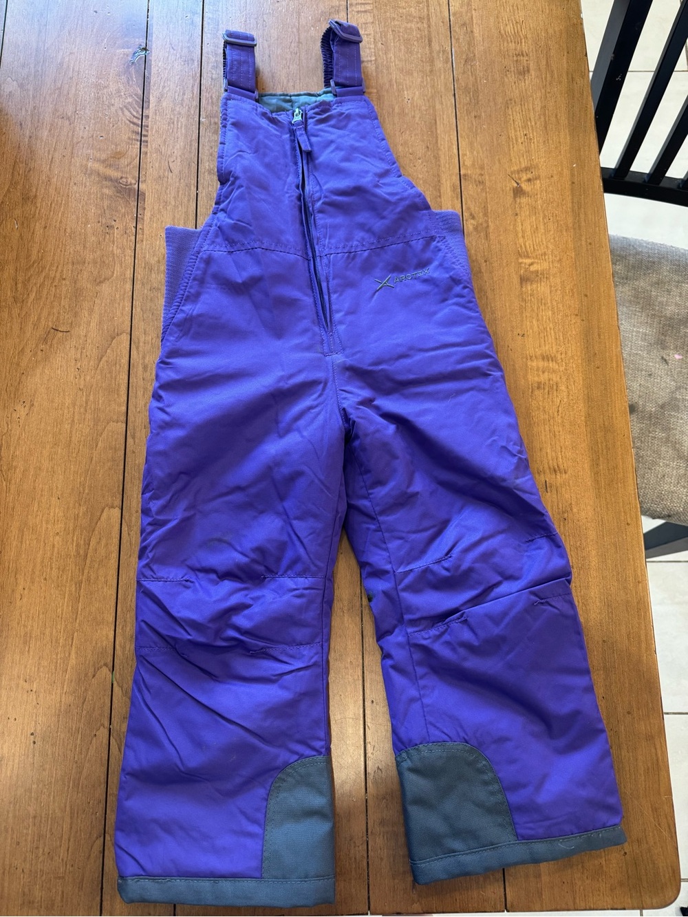 Arctix Purple Kids Snow Bib Overalls with Gray Reinforced Knees